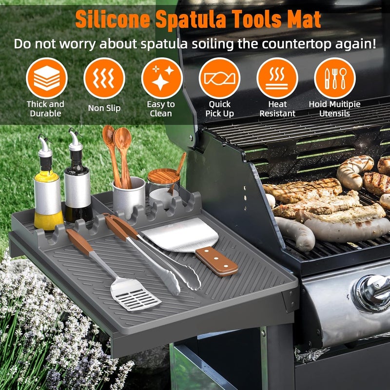 lanlw Silicone Grill Mat Compatible with Blackstone, Silicone Griddle Tools Mat with Drip Pad, Spatula Mat for Outdoor Grill Kitchen Counter (Grey) - Image 2